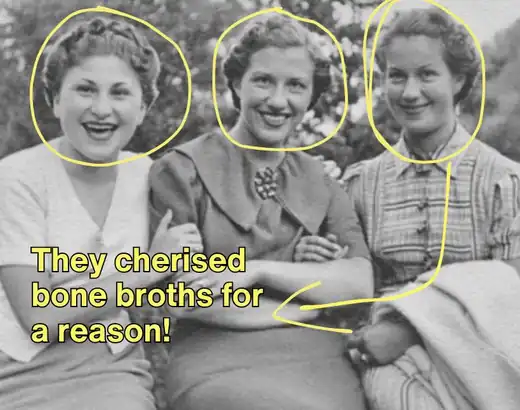 Historical photo of three women: they cherished bone broths for a reason