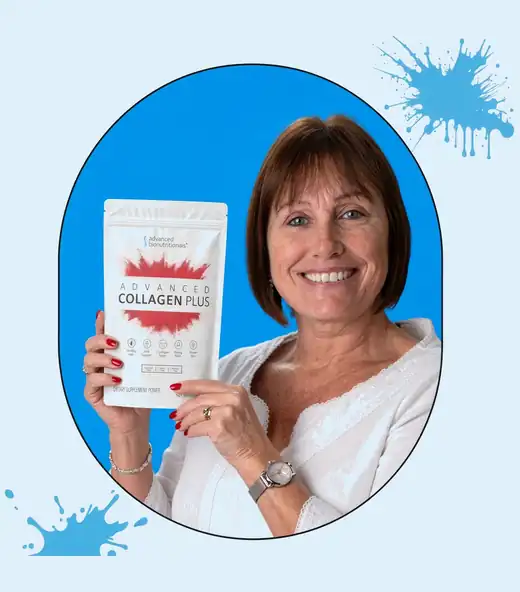 Woman holding a pouch of Advanced Collagen Plus