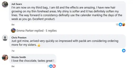 Facebook comments from customers