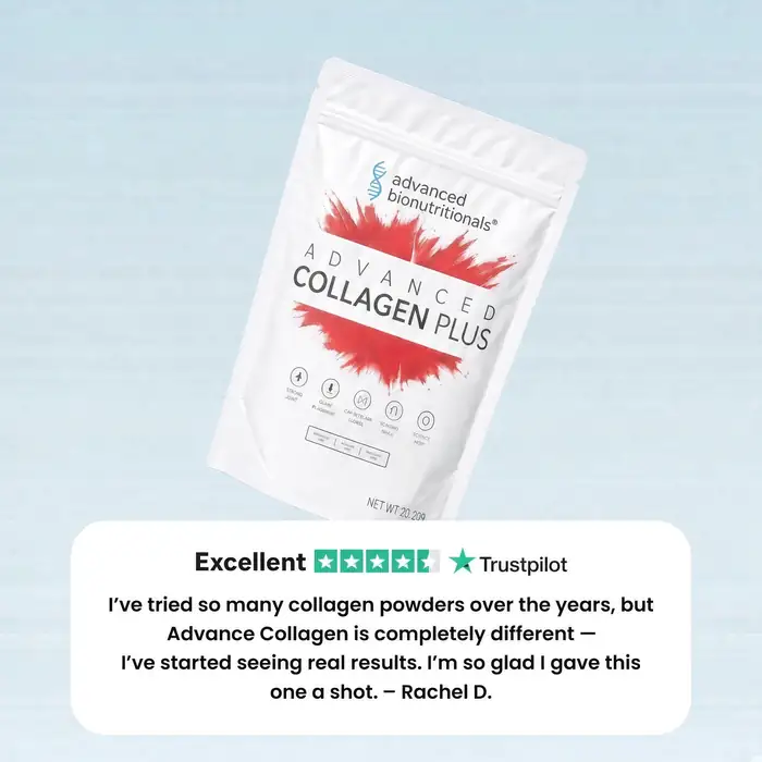 Advanced Collagen Plus pouch with Trustpilot customer review